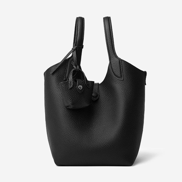 Women’s Pebbled Leather Bucket Bag | Effortless Elegance With Mini Pouch