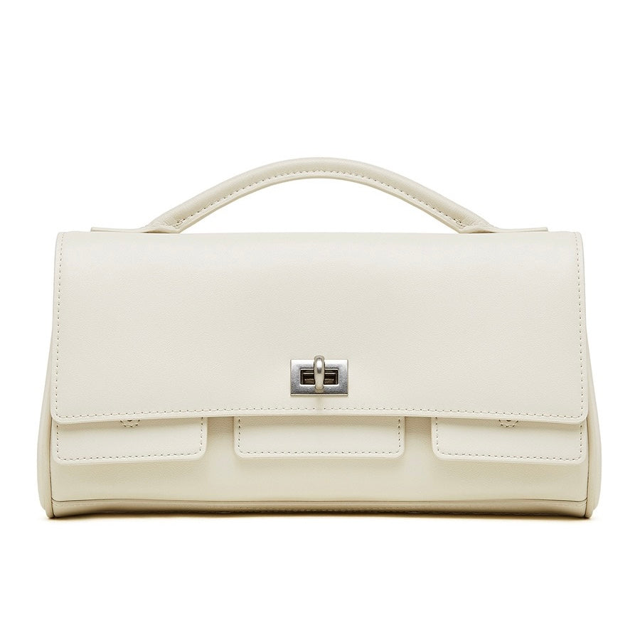 Women’s Genuine Leather Shoulder Handbag | Designer Lock Clasp Elegance