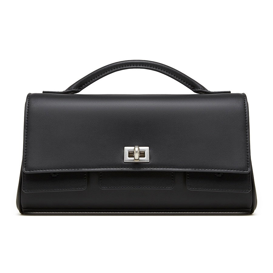 Women’s Genuine Leather Shoulder Handbag | Designer Lock Clasp Elegance