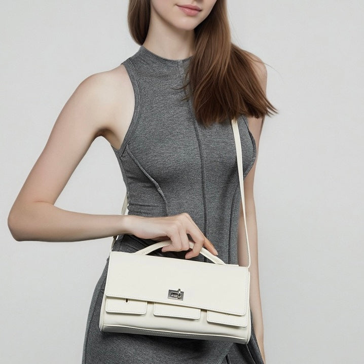 Women’s Genuine Leather Shoulder Handbag | Designer Lock Clasp Elegance