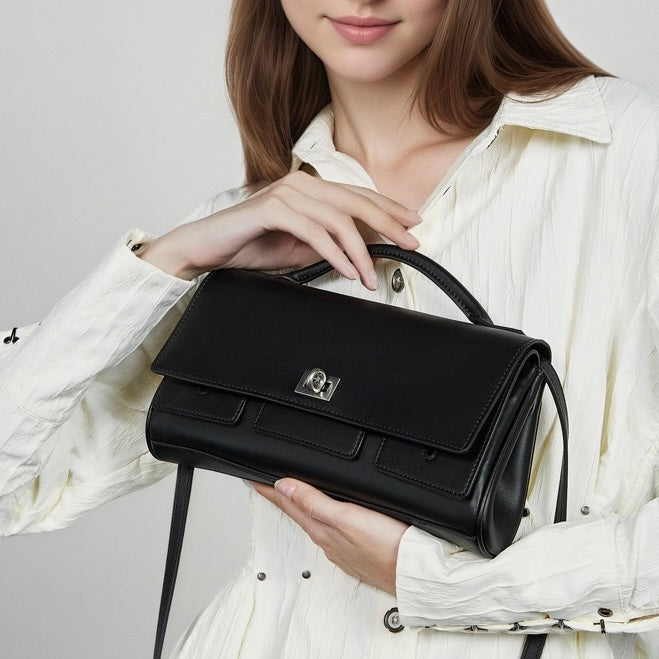 Women’s Genuine Leather Shoulder Handbag | Designer Lock Clasp Elegance