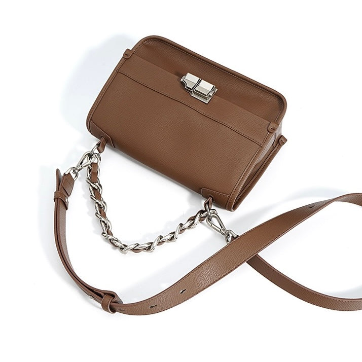Women’s Genuine Leather Small Square Bag | Effortless Chain Elegance