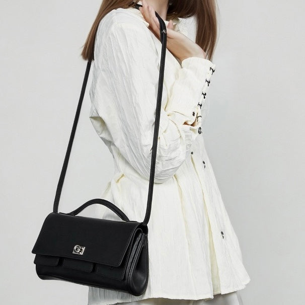 Women’s Genuine Leather Shoulder Handbag | Designer Lock Clasp Elegance