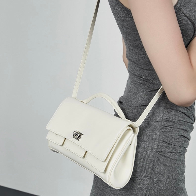 Women’s Genuine Leather Shoulder Handbag | Designer Lock Clasp Elegance