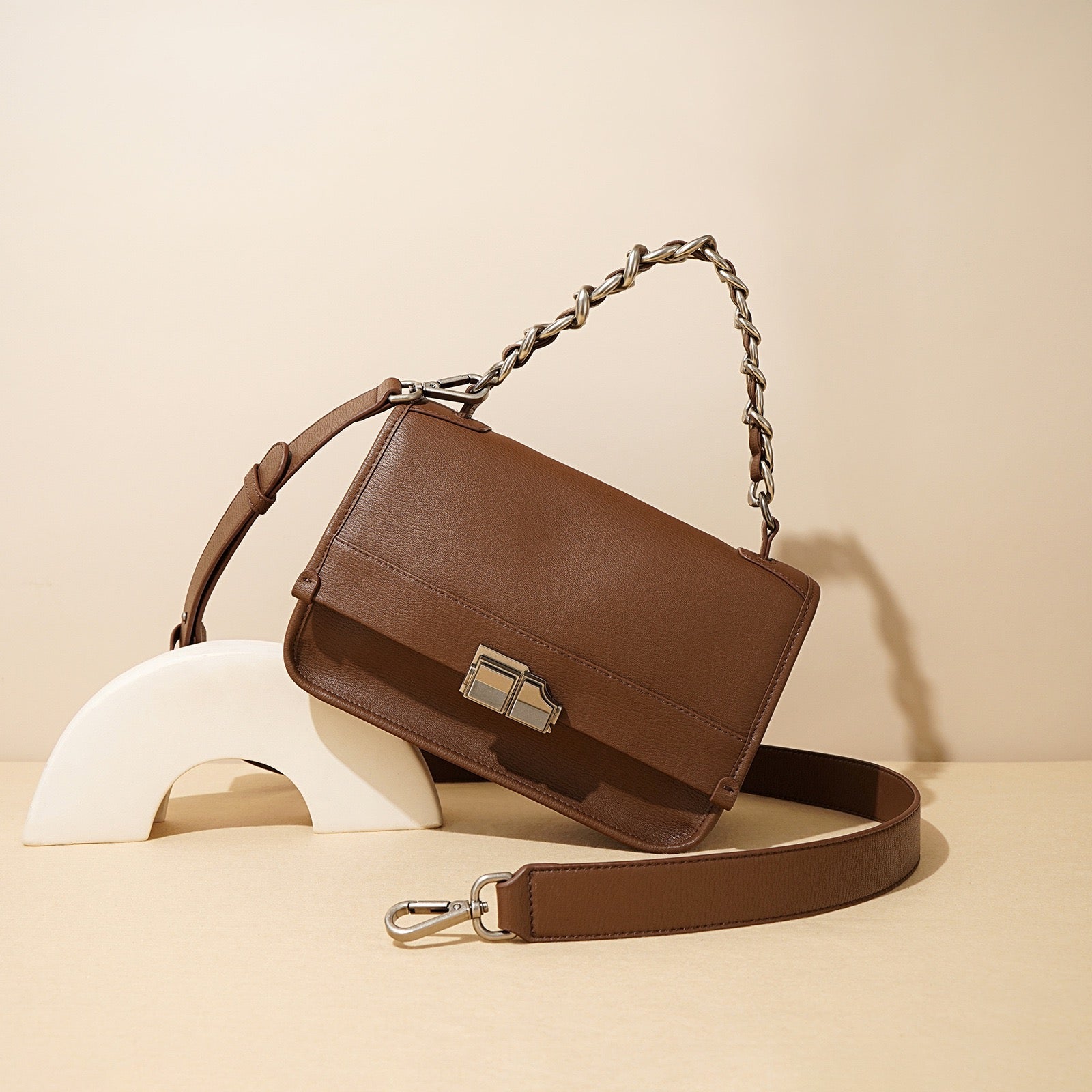 Women’s Genuine Leather Small Square Bag | Effortless Chain Elegance
