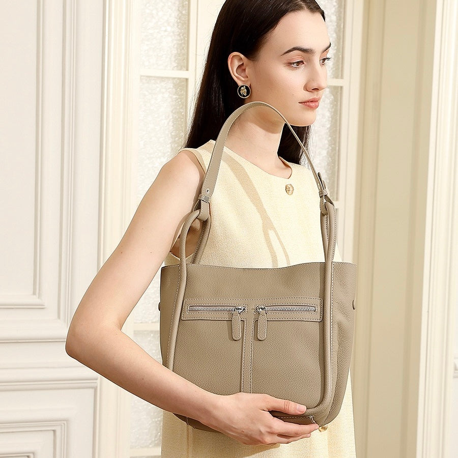 Women’s Top Grain Leather Bag | Effortless Dual Zip Elegance