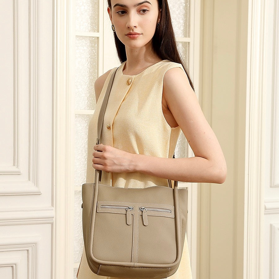 Women’s Top Grain Leather Bag | Effortless Dual Zip Elegance