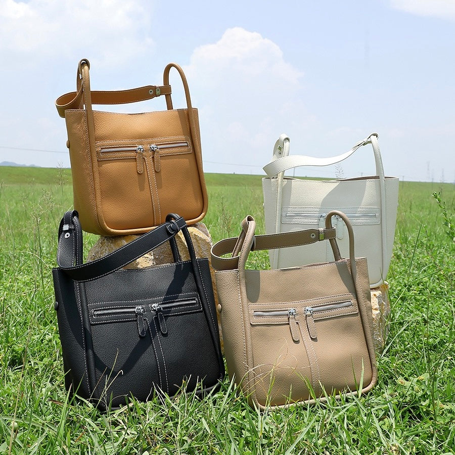 Women’s Top Grain Leather Bag | Effortless Dual Zip Elegance