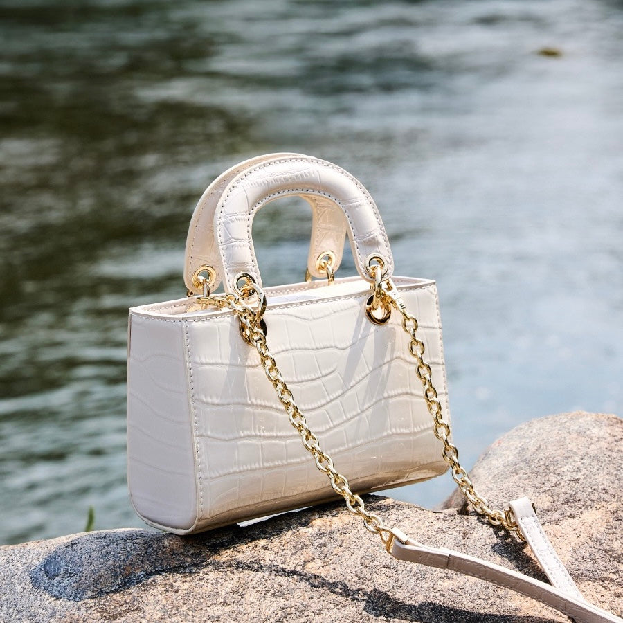 Women’s Genuine Leather Top Handle Handbag | Croc Embossed Effortless Elegance