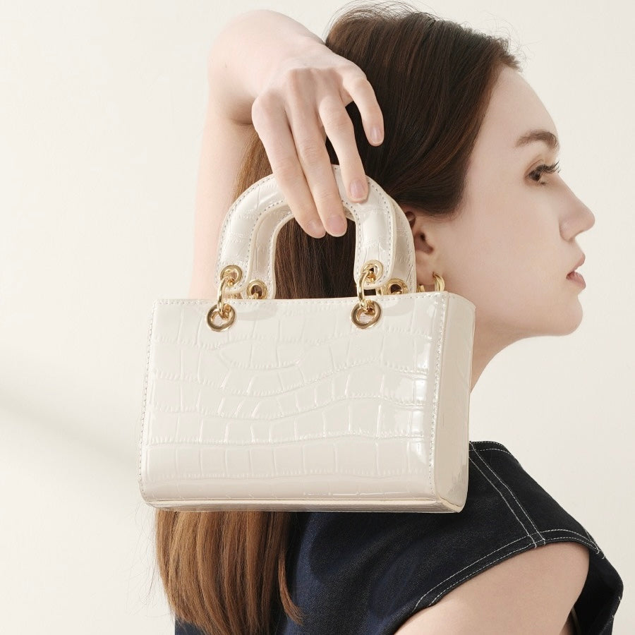 Women’s Genuine Leather Top Handle Handbag | Croc Embossed Effortless Elegance