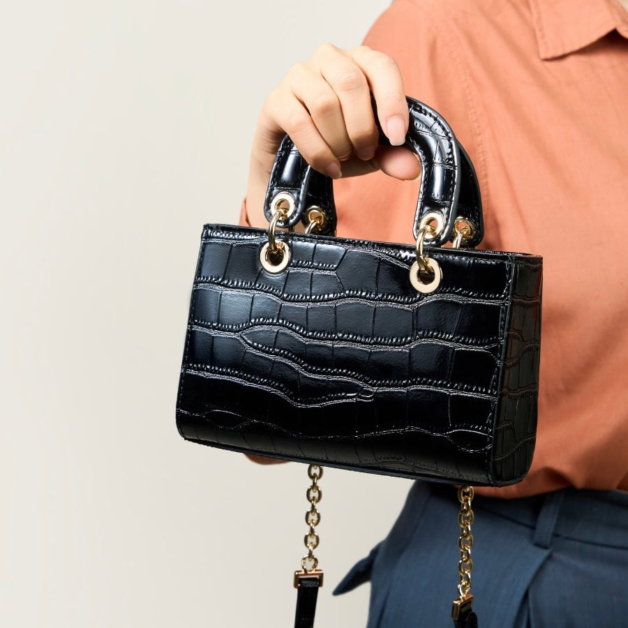 Women’s Genuine Leather Top Handle Handbag | Croc Embossed Effortless Elegance