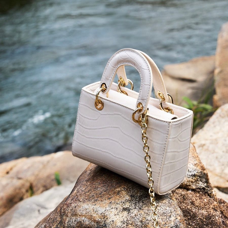 Women’s Genuine Leather Top Handle Handbag | Croc Embossed Effortless Elegance