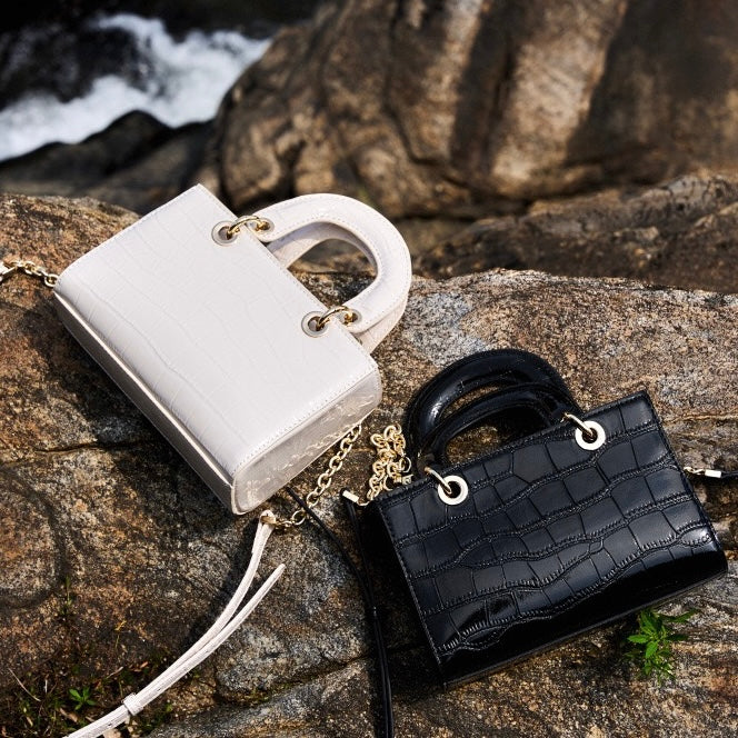 Women’s Genuine Leather Top Handle Handbag | Croc Embossed Effortless Elegance