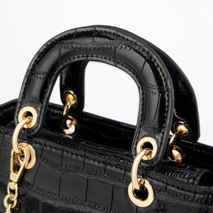 Women’s Genuine Leather Top Handle Handbag | Croc Embossed Effortless Elegance