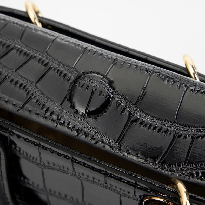 Women’s Genuine Leather Top Handle Handbag | Croc Embossed Effortless Elegance