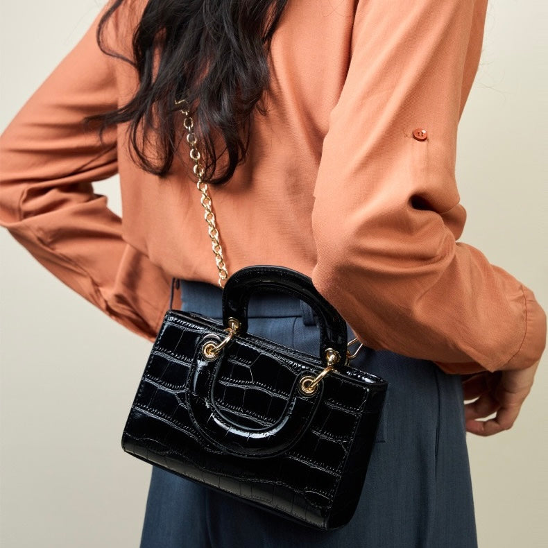 Women’s Genuine Leather Top Handle Handbag | Croc Embossed Effortless Elegance