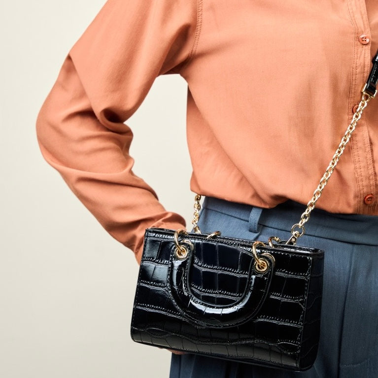 Women’s Genuine Leather Top Handle Handbag | Croc Embossed Effortless Elegance