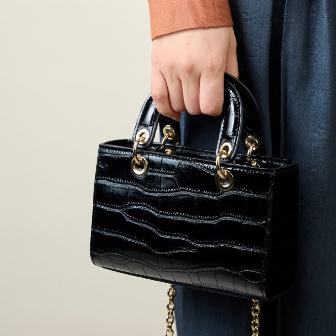 Women’s Genuine Leather Top Handle Handbag | Croc Embossed Effortless Elegance
