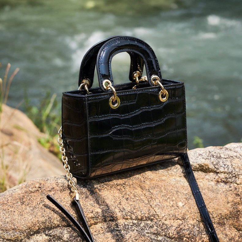 Women’s Genuine Leather Top Handle Handbag | Croc Embossed Effortless Elegance