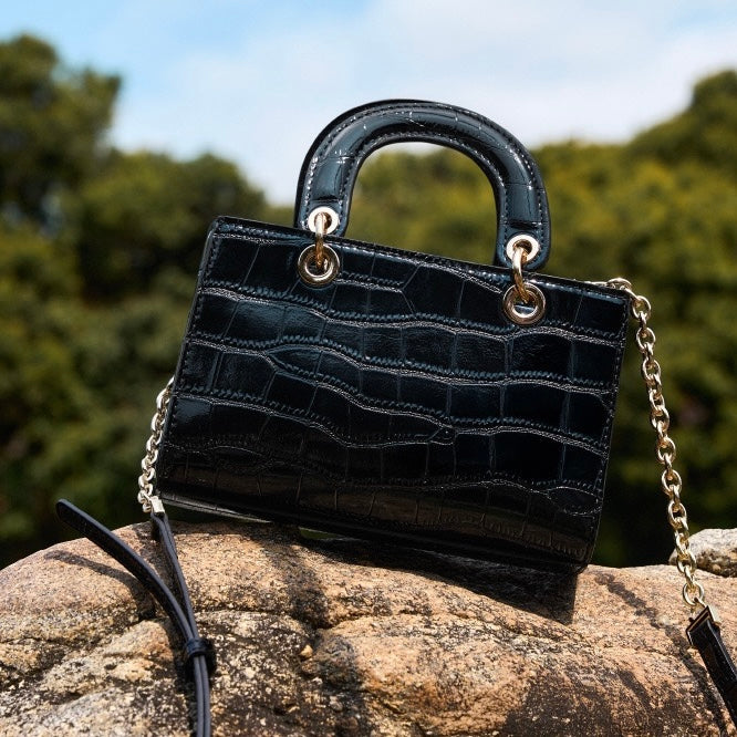 Women’s Genuine Leather Top Handle Handbag | Croc Embossed Effortless Elegance