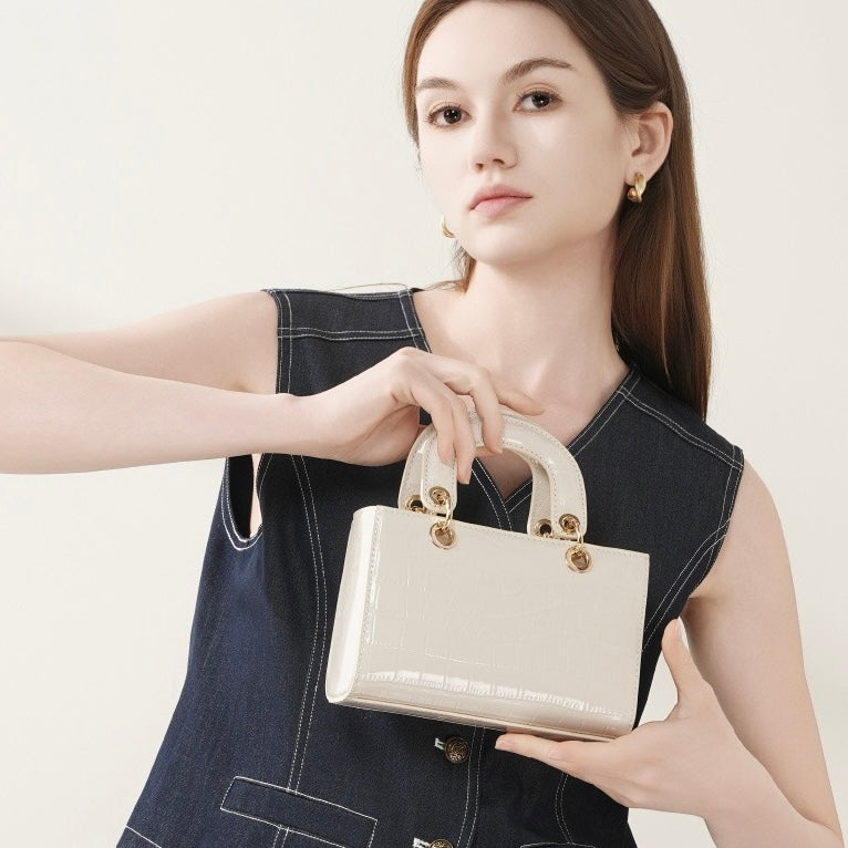 Women’s Genuine Leather Top Handle Handbag | Croc Embossed Effortless Elegance