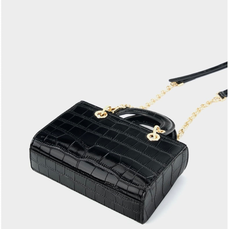 Women’s Genuine Leather Top Handle Handbag | Croc Embossed Effortless Elegance