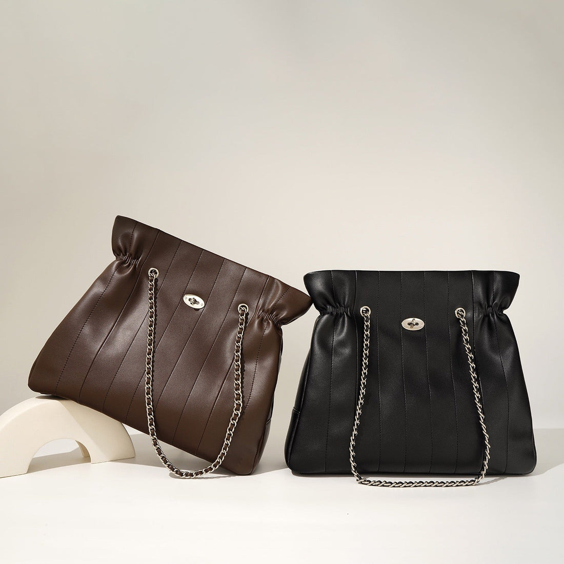 Women’s Genuine Leather Chain Shoulder Bag | Spacious Minimalist Elegance