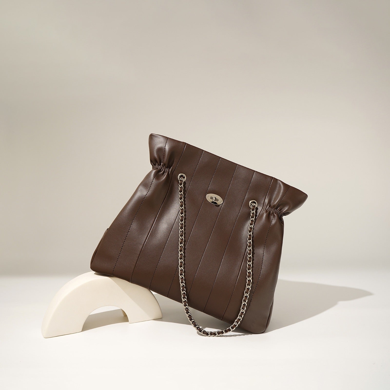 Women’s Genuine Leather Chain Shoulder Bag | Spacious Minimalist Elegance