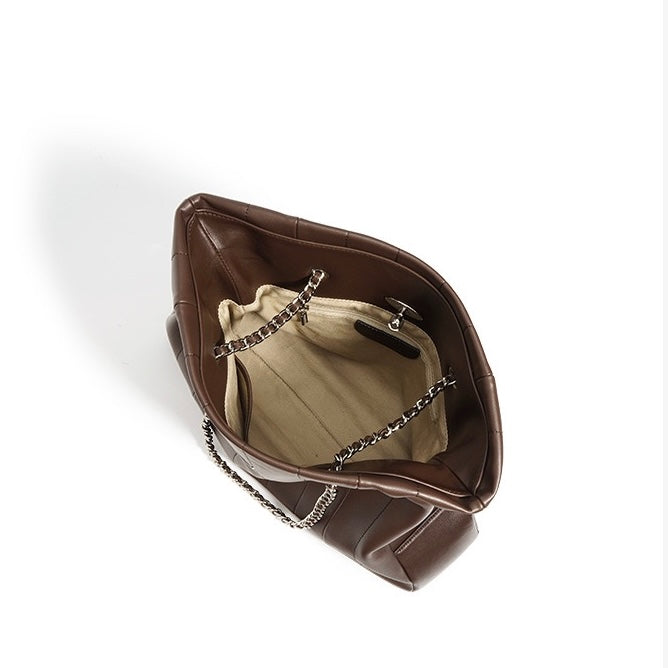 Women’s Genuine Leather Chain Shoulder Bag | Spacious Minimalist Elegance