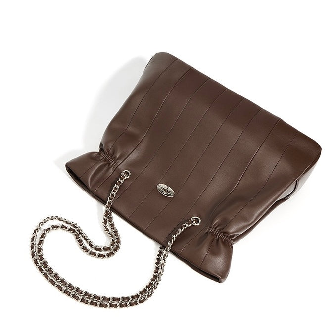 Women’s Genuine Leather Chain Shoulder Bag | Spacious Minimalist Elegance