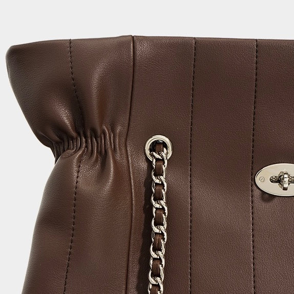 Women’s Genuine Leather Chain Shoulder Bag | Spacious Minimalist Elegance