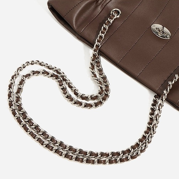 Women’s Genuine Leather Chain Shoulder Bag | Spacious Minimalist Elegance
