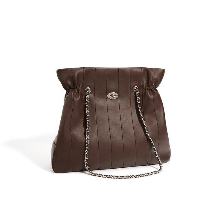 Women’s Genuine Leather Chain Shoulder Bag | Spacious Minimalist Elegance