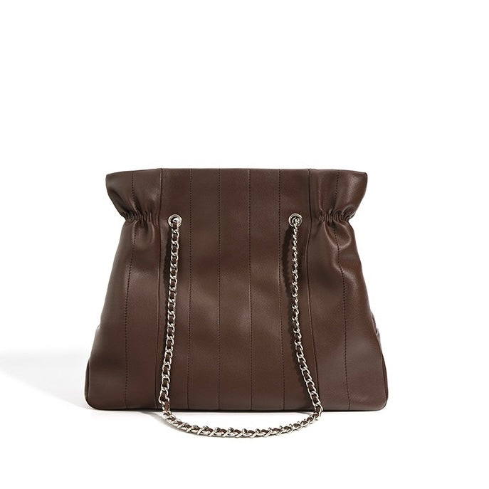 Women’s Genuine Leather Chain Shoulder Bag | Spacious Minimalist Elegance