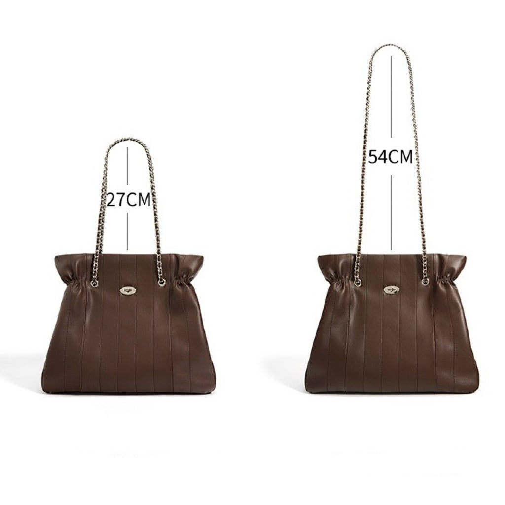 Women’s Genuine Leather Chain Shoulder Bag | Spacious Minimalist Elegance