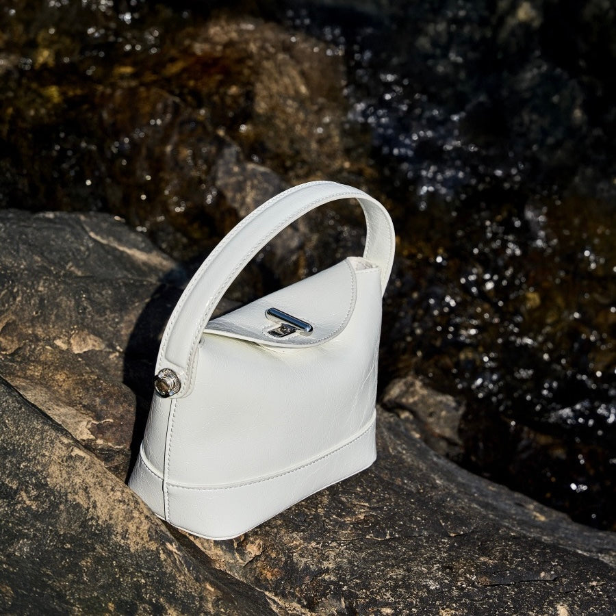 Women’s Genuine Leather Mini Bucket Crossbody Bag | Turn Lock Elegance