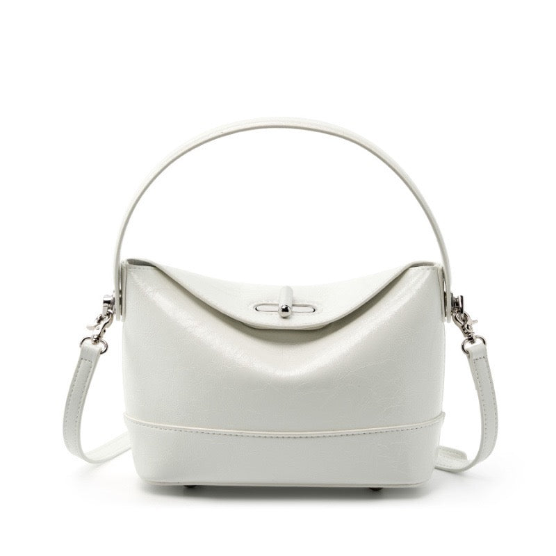 Women’s Genuine Leather Mini Bucket Crossbody Bag | Turn Lock Elegance
