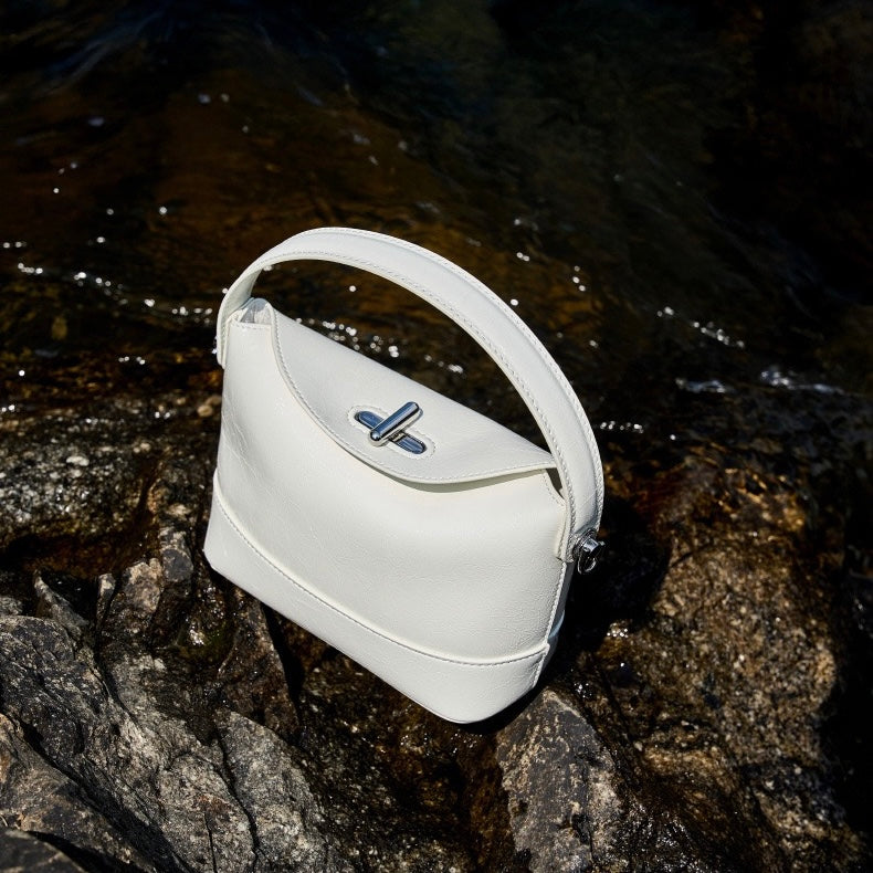 Women’s Genuine Leather Mini Bucket Crossbody Bag | Turn Lock Elegance