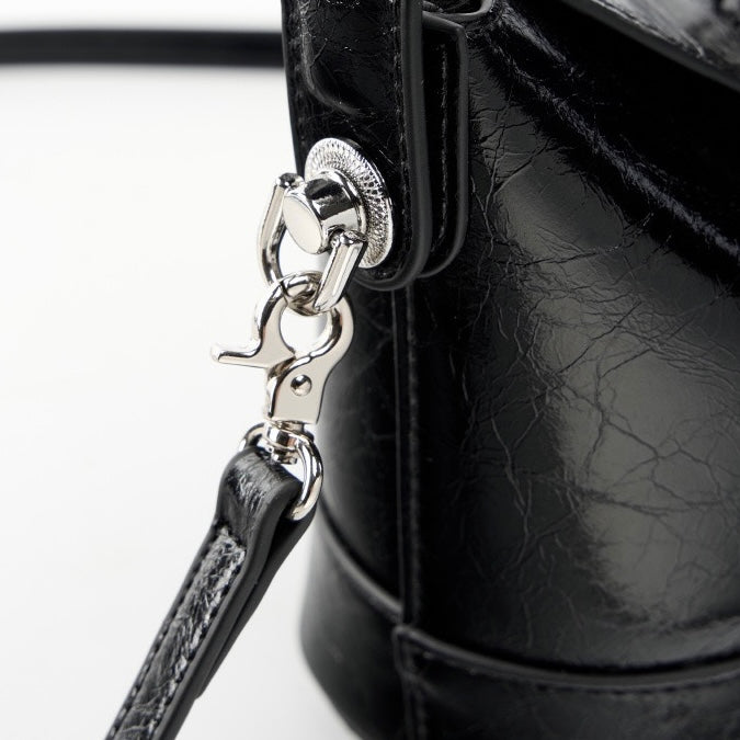 Women’s Genuine Leather Mini Bucket Crossbody Bag | Turn Lock Elegance