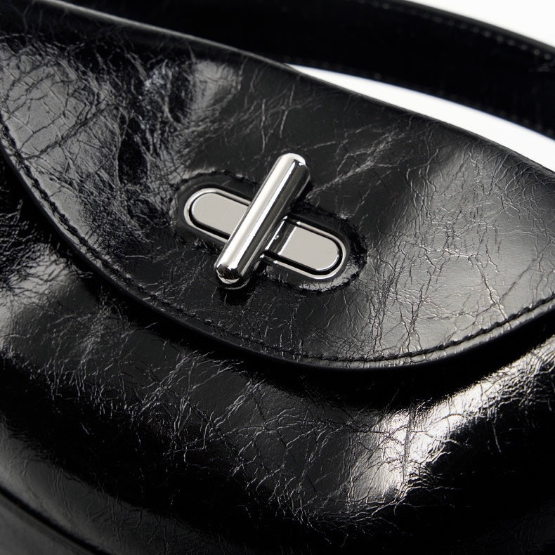 Women’s Genuine Leather Mini Bucket Crossbody Bag | Turn Lock Elegance