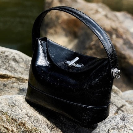 Women’s Genuine Leather Mini Bucket Crossbody Bag | Turn Lock Elegance
