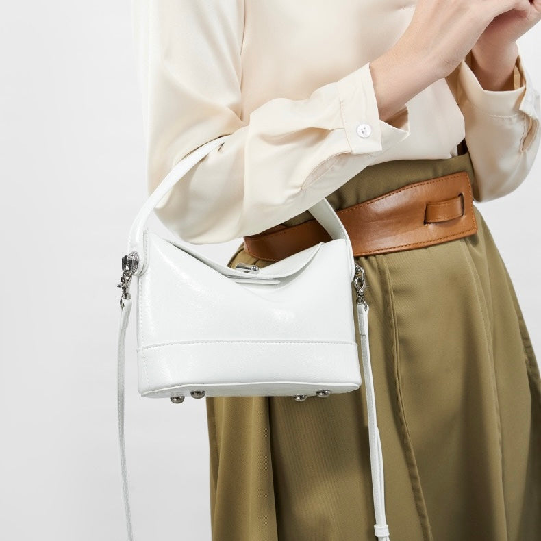Women’s Genuine Leather Mini Bucket Crossbody Bag | Turn Lock Elegance