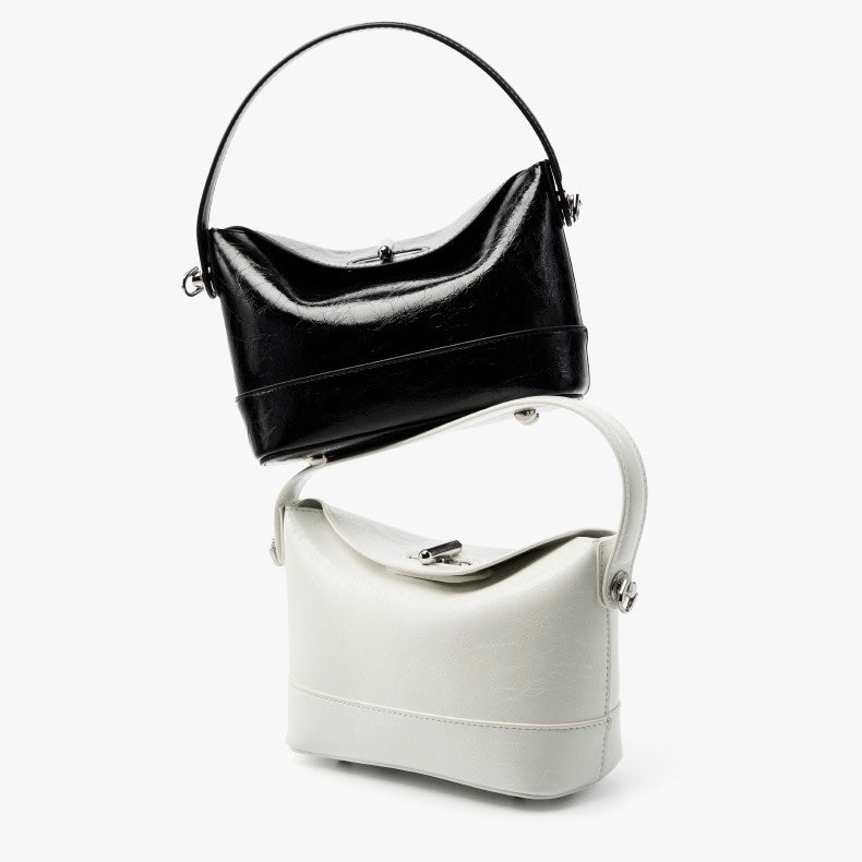 Women’s Genuine Leather Mini Bucket Crossbody Bag | Turn Lock Elegance