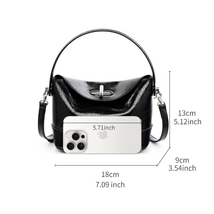 Women’s Genuine Leather Mini Bucket Crossbody Bag | Turn Lock Elegance