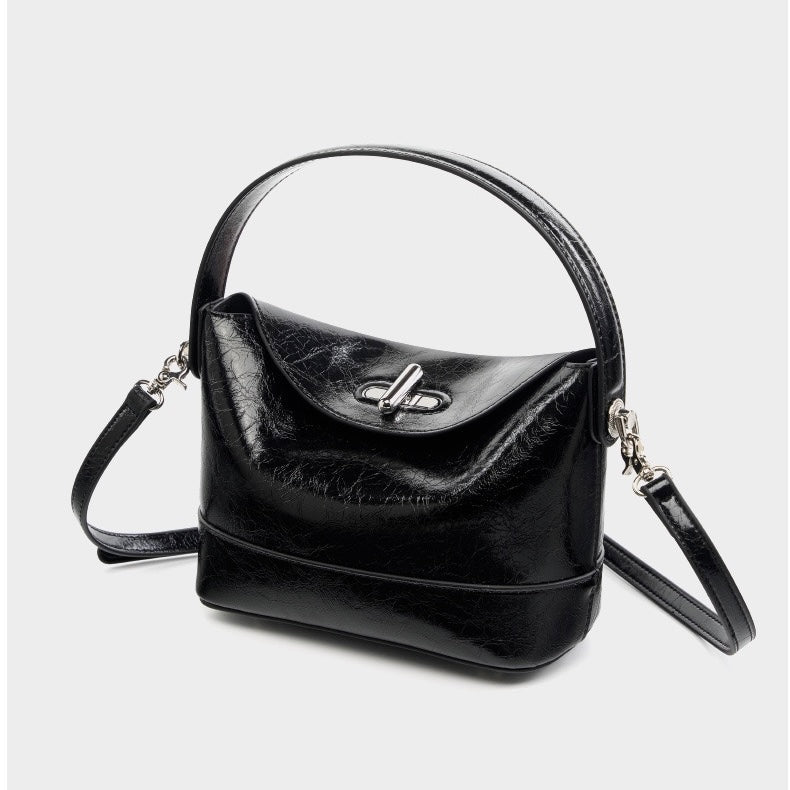 Women’s Genuine Leather Mini Bucket Crossbody Bag | Turn Lock Elegance