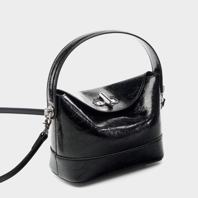 Women’s Genuine Leather Mini Bucket Crossbody Bag | Turn Lock Elegance