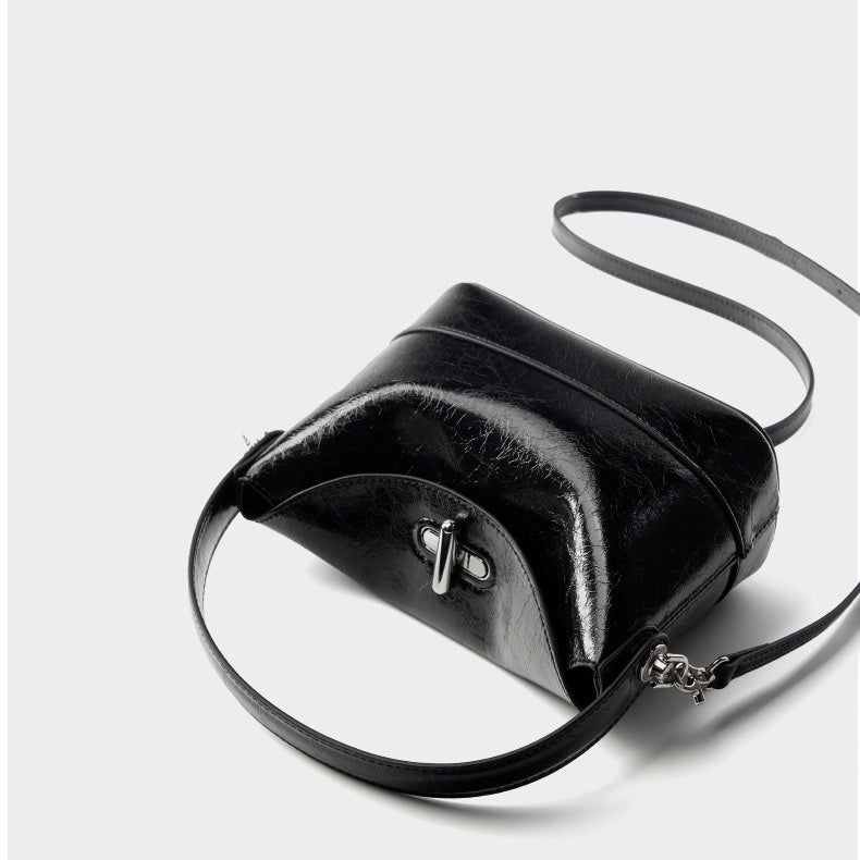 Women’s Genuine Leather Mini Bucket Crossbody Bag | Turn Lock Elegance