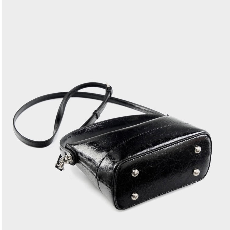 Women’s Genuine Leather Mini Bucket Crossbody Bag | Turn Lock Elegance