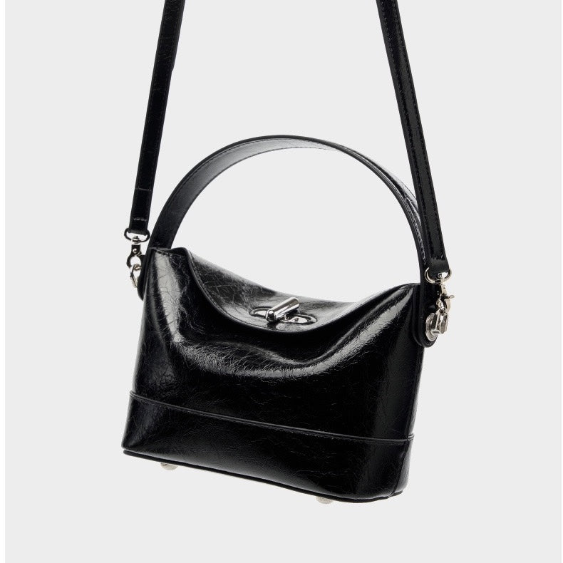 Women’s Genuine Leather Mini Bucket Crossbody Bag | Turn Lock Elegance