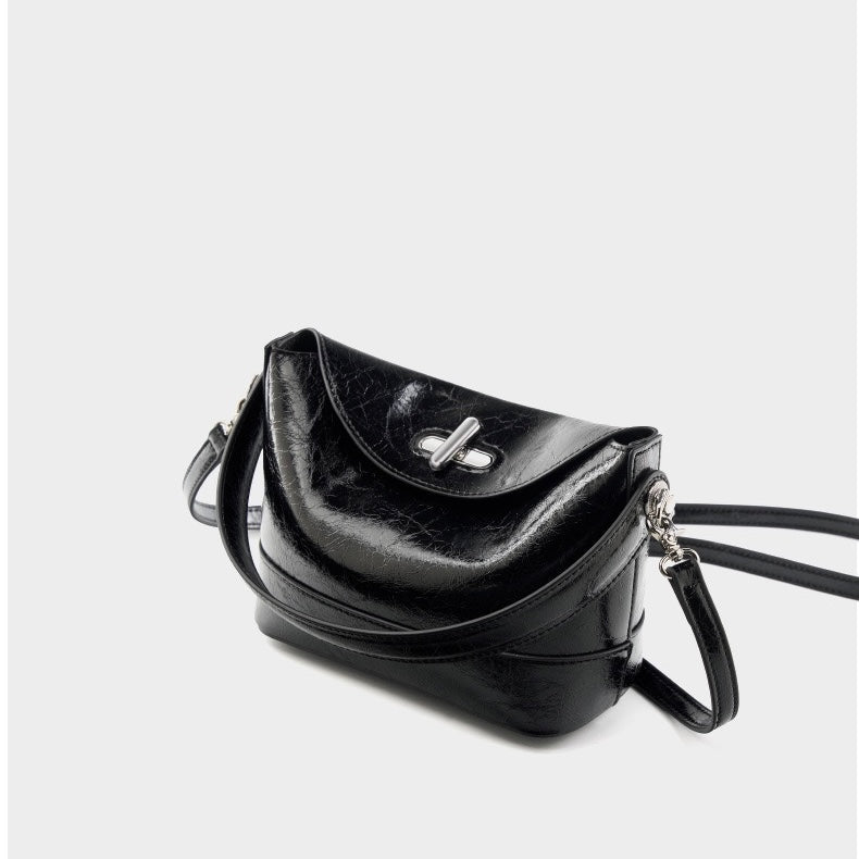 Women’s Genuine Leather Mini Bucket Crossbody Bag | Turn Lock Elegance